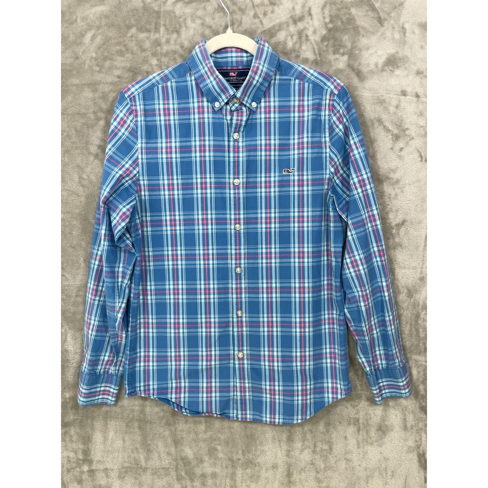 Vineyard Vines Mens S Slim Fit Whale Shirt Blue Check Plaid Cotton Button Down